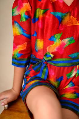 Multicolor print birds print romper 3