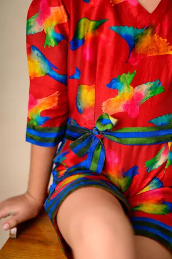 Multicolor print birds print romper