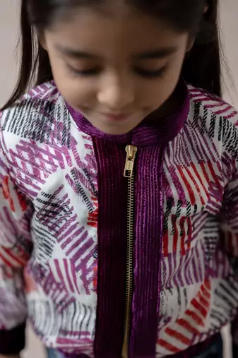 Multicolored striped habutai silk bomber jacket