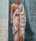 Brown Crepe Silk Beautiful Printed Weaving Pallu Saree With Blouse For Women