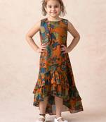 Multicolor Floral Printed Chanderi Silk Dress