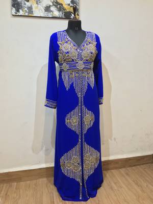 Royal Blue color Full Sleeves Handmade Moroccan Kaftan 1