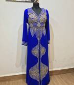 Royal Blue color luxurious Full Sleeves Handmade Moroccan Kaftan.