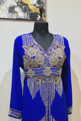 Royal Blue color Full Sleeves Handmade Moroccan Kaftan 2