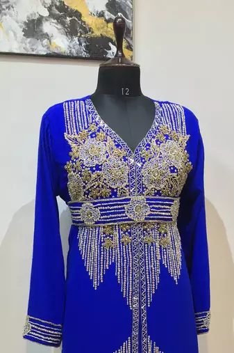 Royal Blue color Full Sleeves Handmade Moroccan Kaftan