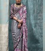 Lavender Crepe Silk Beautiful Printed Weaving Pallu Saree With Blouse For Women