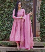 Women's chinnon silk Shimmer anarkali gown with dupatta sets