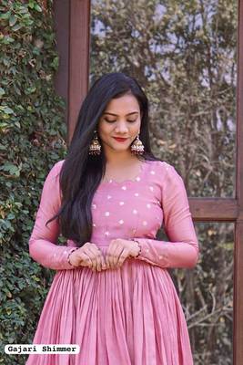 Women's chinnon silk Shimmer anarkali gown with dupatta sets 2