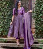 Women's chinnon silk Shimmer anarkali gown with dupatta sets