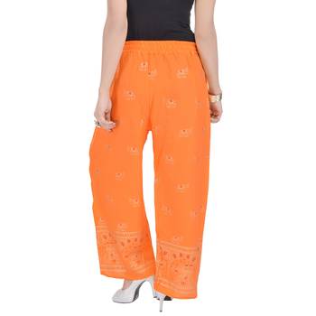 Orange Jaipuri Gold Print Cotton Palazzo 2