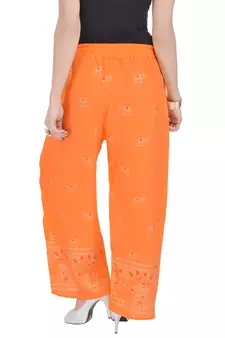 Orange Jaipuri Gold Print Cotton Palazzo