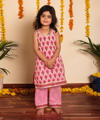 Bachpan gulbhar pink hand block kurta set 2