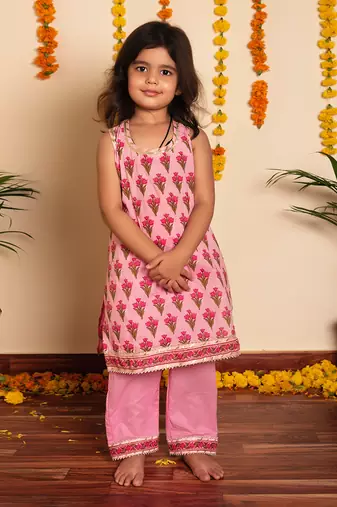 Bachpan gulbhar pink hand block kurta set