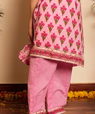 Bachpan gulbhar pink hand block kurta set 3