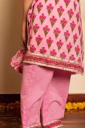 Bachpan gulbhar pink hand block kurta set