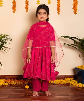 Bachpan bhandhej pink cotton anarkali  set 1