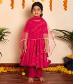 Bachpan bhandhej pink cotton anarkali  set