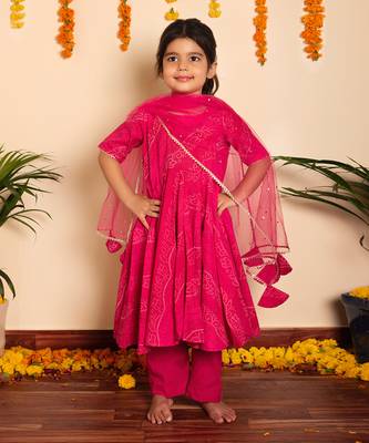 Bachpan bhandhej pink cotton anarkali  set 2
