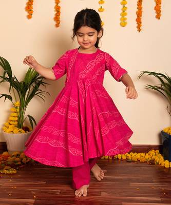 Bachpan bhandhej pink cotton anarkali  set 3