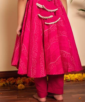 Bachpan bhandhej pink cotton anarkali  set 4