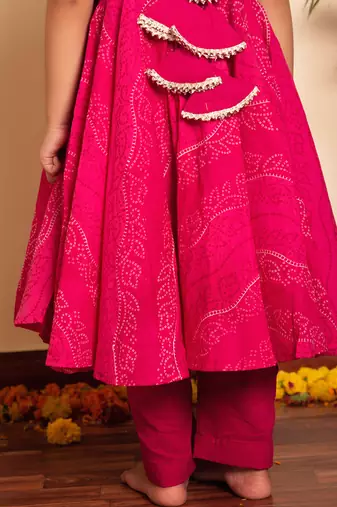 Bachpan bhandhej pink cotton anarkali  set