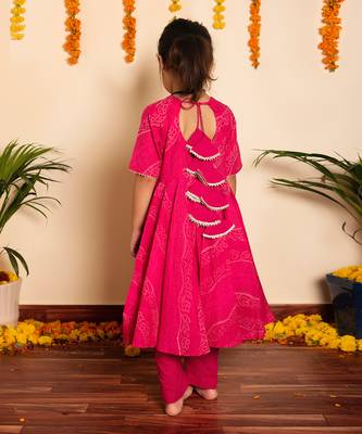 Bachpan bhandhej pink cotton anarkali  set 5