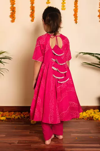 Bachpan bhandhej pink cotton anarkali  set