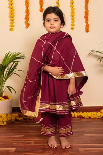 Bachpan burgundy anarkali set