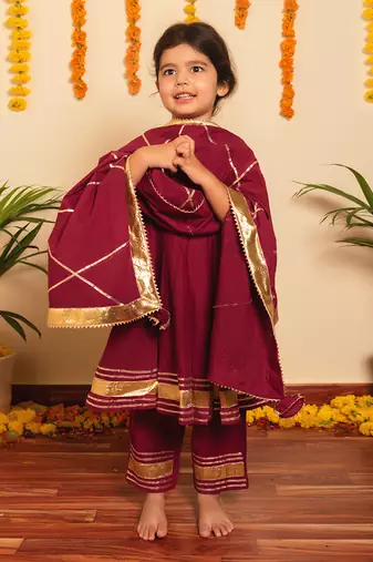 Bachpan burgundy anarkali set