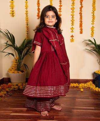 Bachpan maroon gotta jaal anarkali set 3