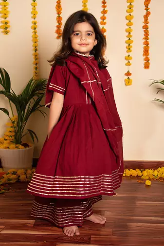Bachpan maroon gotta jaal anarkali set