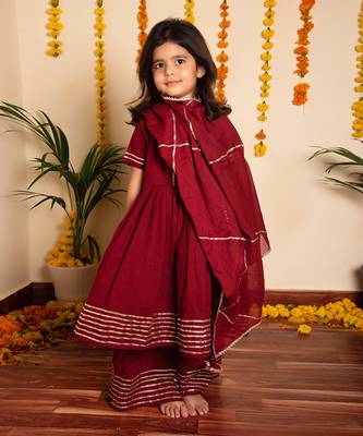 Bachpan maroon gotta jaal anarkali set 1