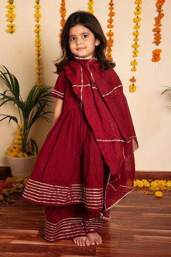 Bachpan maroon gotta jaal anarkali set