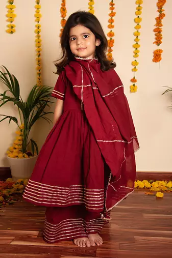 Bachpan maroon gotta jaal anarkali set