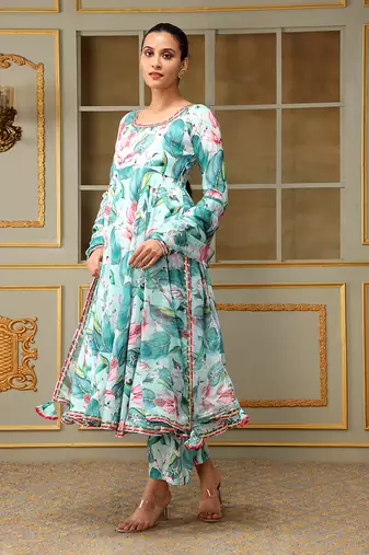 Saadgi palm leaf anarkali set