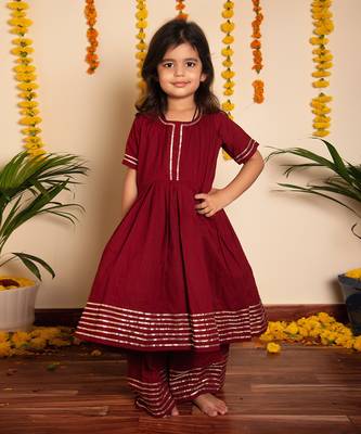Bachpan maroon gotta jaal anarkali set 5
