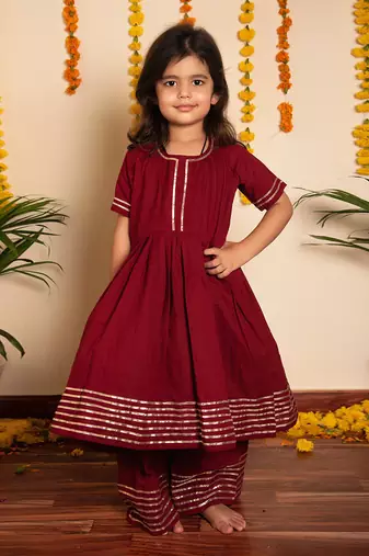 Bachpan maroon gotta jaal anarkali set