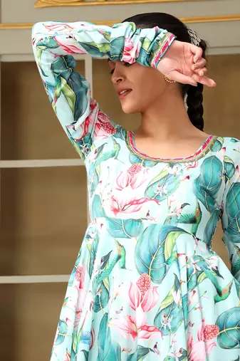 Saadgi palm leaf anarkali set