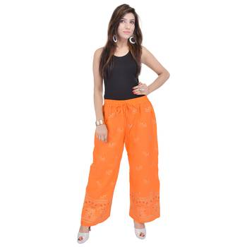 Orange Jaipuri Gold Print Cotton Palazzo 3