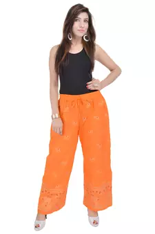 Orange Jaipuri Gold Print Cotton Palazzo