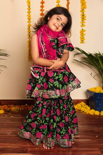 Bachpan gulmohar hand block sharara set