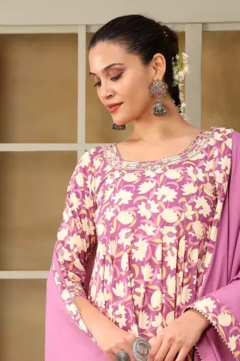 Saadgi deep ruby anarkali set