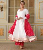 Saadgi pink leheriya white anarkali set