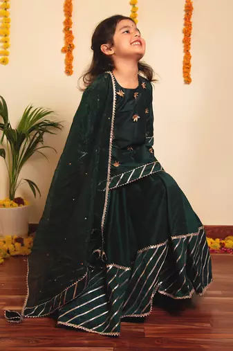 Bachpan mimosa green lehenga set