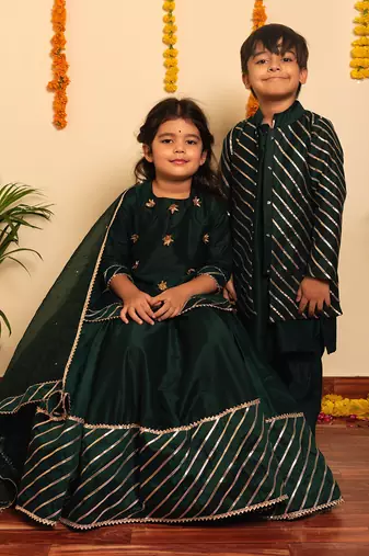 Bachpan mimosa green lehenga set