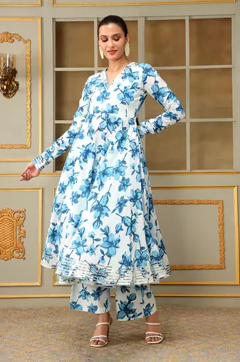 Saadgi blue lilly anarkali set