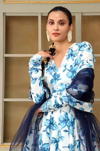 Saadgi blue lilly anarkali set