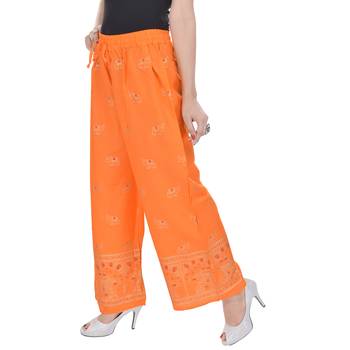 Orange Jaipuri Gold Print Cotton Palazzo 4