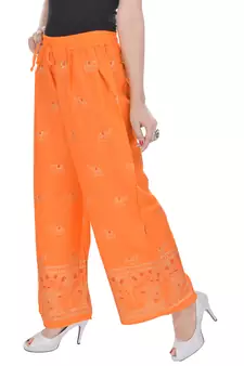 Orange Jaipuri Gold Print Cotton Palazzo