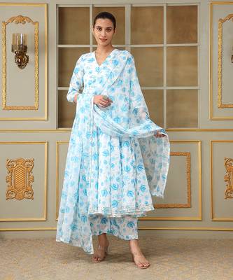 Saadgi blue phool anarkali set 1